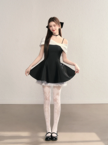 Gentle off-the-shoulder design with a slim waist and A-line short skirt for homecoming dress R5411