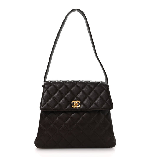 Caviar Quilted Medium Kelly Flap Brown