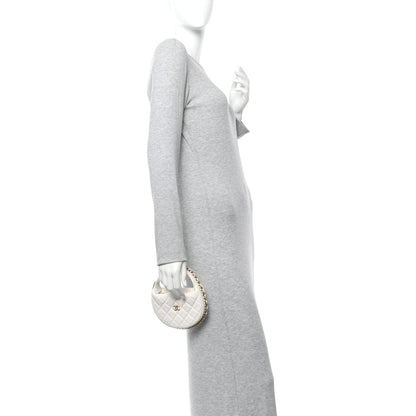 Lambskin Quilted Chain Around Pouch Hobo White