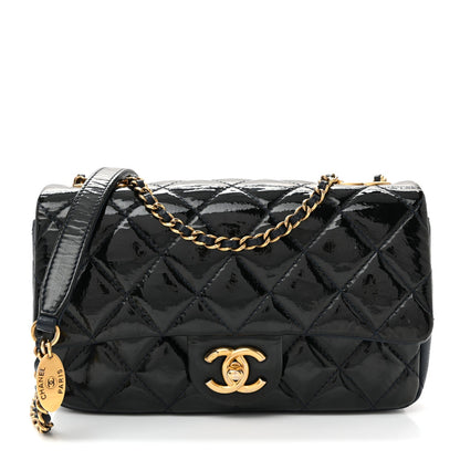 Patent Goatskin Quilted Medium CC Eyelet Flap Blue
