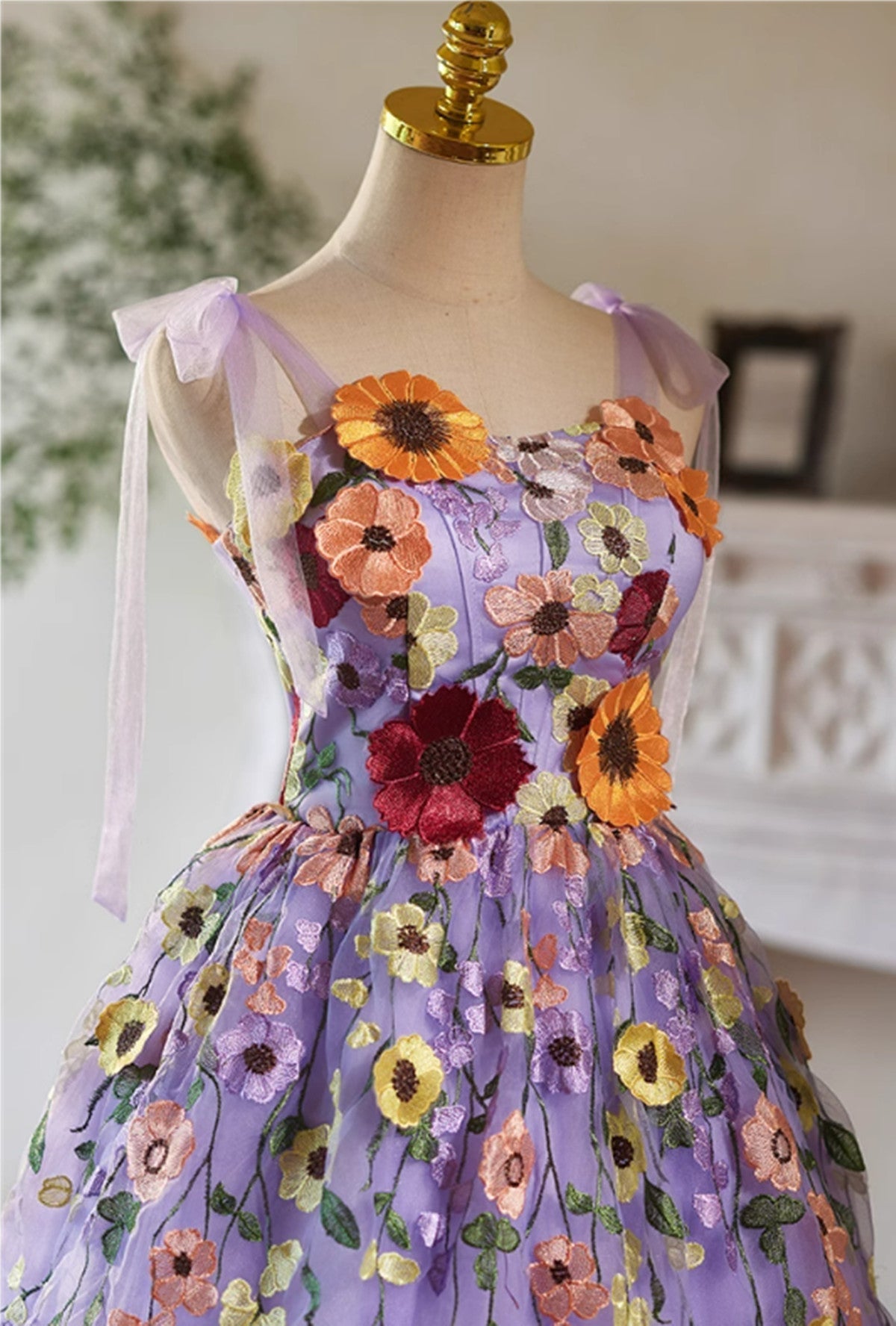 Cute Light Purple Lace Flowers Short Homecoming Dress, Purple Short Party Dress