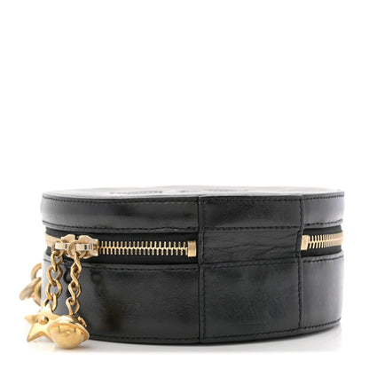 Glazed Calfskin Round As Earth Evening Bag Black