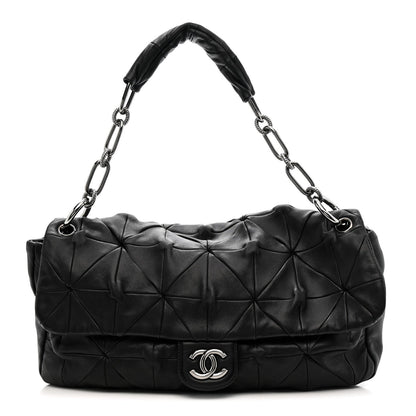 Lambskin Quilted Soft Squares Origami Flap Black