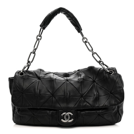 Lambskin Quilted Soft Squares Origami Flap Black