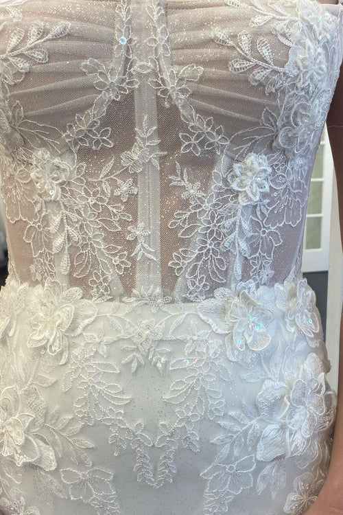 omberprom Elegant Lace Spaghetti Straps Mermaid Long Wedding Dress
