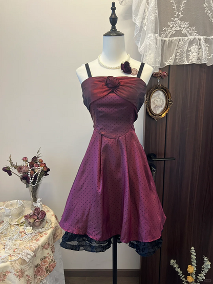 Dark purple suspender waist slimming A-line short skirt homecoming dress R4322