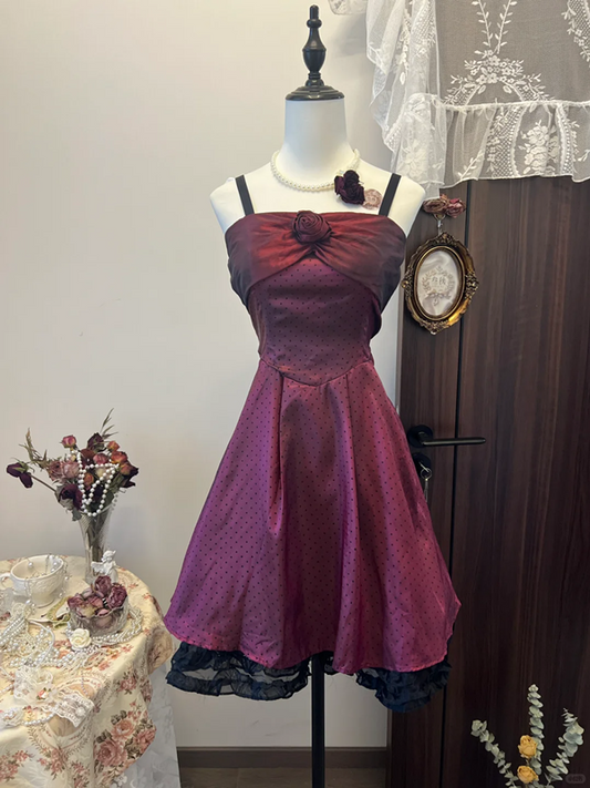 Dark purple suspender waist slimming A-line short skirt homecoming dress R4322
