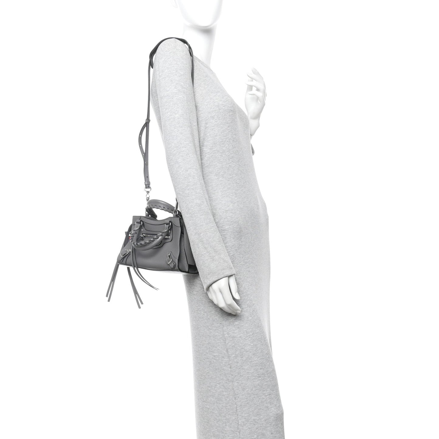 Grained Calfskin Neo Classic Silver Hardware Mini City Dark Grey