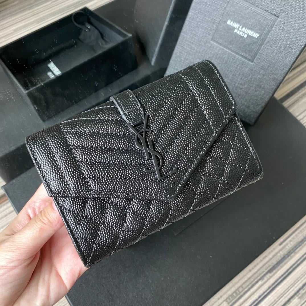 YSL Envelope Purse Beige Black A026KK 13.5cm