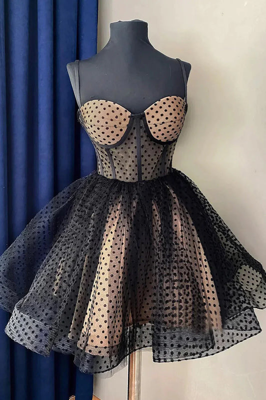PM536,Cute Dots Black/White/Red A-Line Homecoming Dress