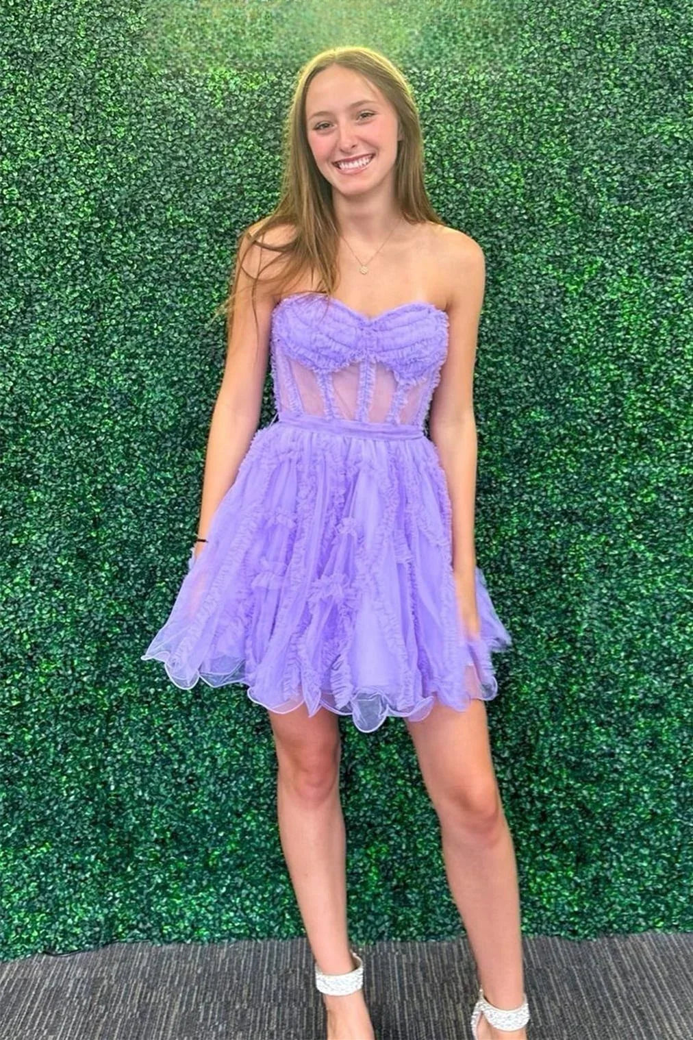 PM526,Sweetheart Ruffles Tulle A-Line Mini Homecoming Dresses