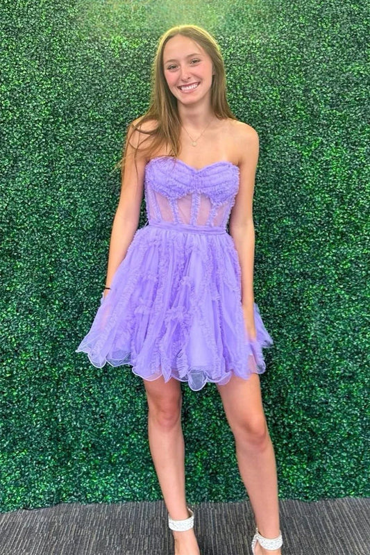 PM526,Sweetheart Ruffles Tulle A-Line Mini Homecoming Dresses