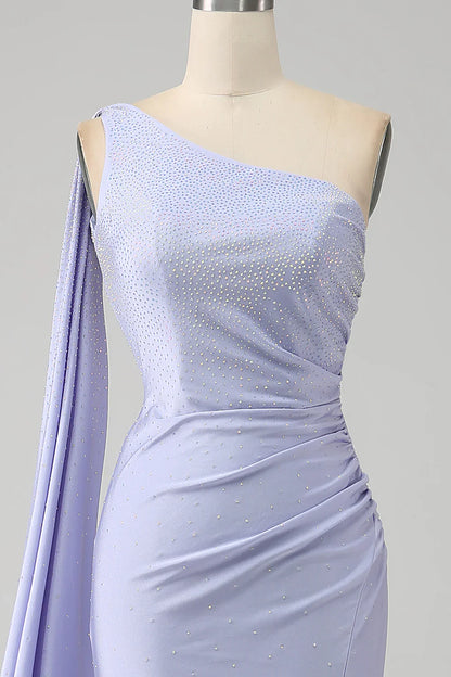 omberprom Lilac Mermaid Evening Dress One Shoulder Backless Long Prom Dress with Slit