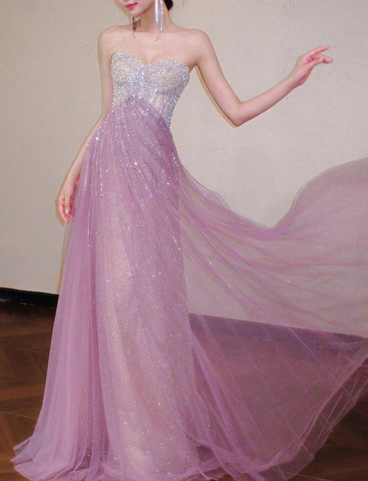 Shiny Pink Strapless Tulle Beaded Mermaid Long Birthday Party Dress Evening Gown