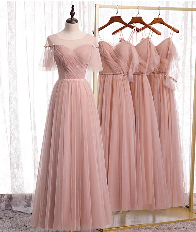 Elegant Pink Sweetheart A-Line Tulle Party Dress Evening Gown Bridesmaid Dress TP4292