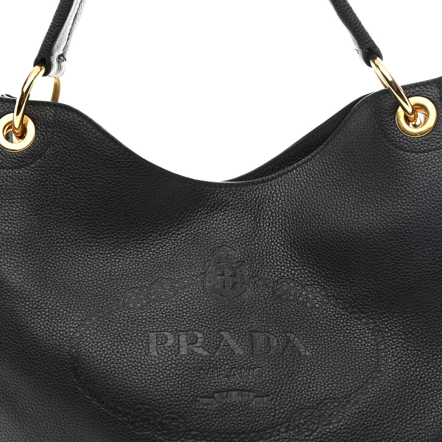 Vitello Phenix Embossed Logo Hobo Black