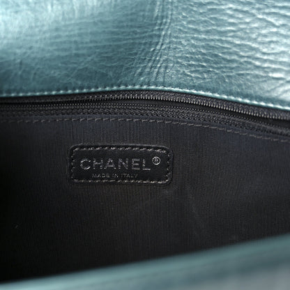 Calfskin Quilted Double Stitch Large Boy Flap Green