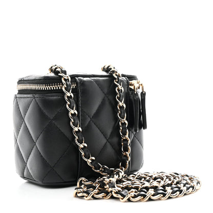 Lambskin Quilted Mini Vanity Case With Chain Black