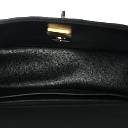 Lambskin Quilted Mini Top Handle Rectangular Flap Black