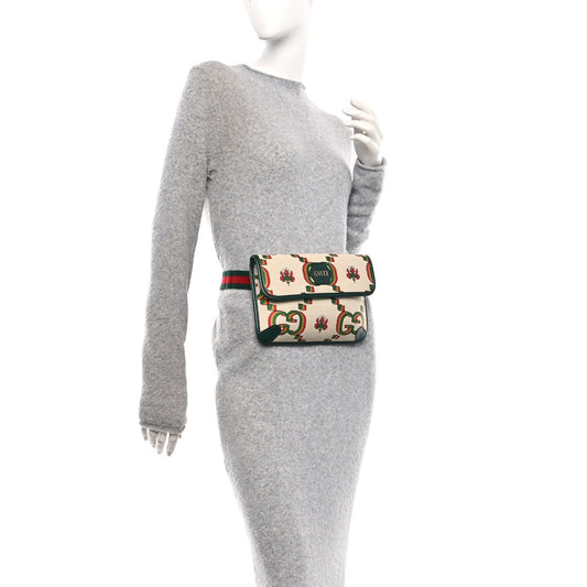 Cotton Textured Dollar Calfskin Web GG Monogram Floral Gucci 100 Belt Bag Beige Green Multicolor Vintage Green