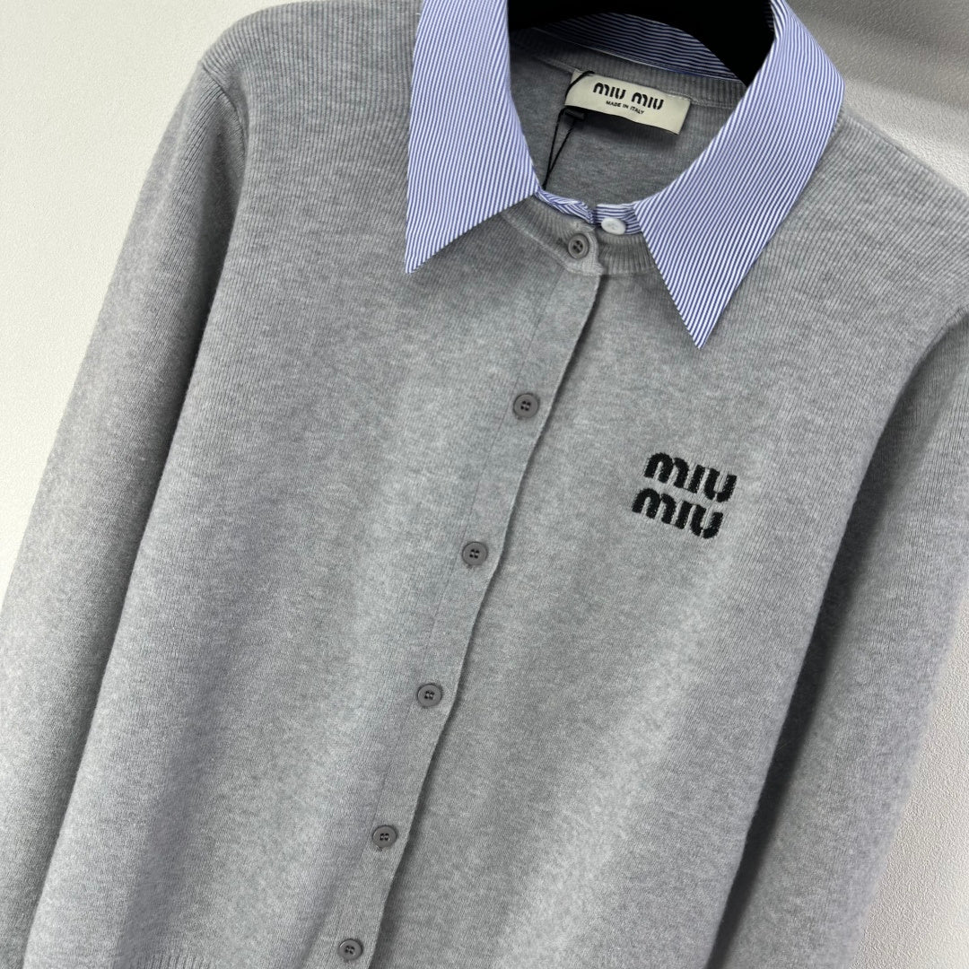 Miumiu 2026 Knit Long-Sleeve Cardigan Light Grey Wool Acrylic Nylon 349050