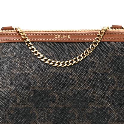 Triomphe Canvas Lambskin Clutch On Chain Tan