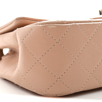 Lambskin Quilted Mini Rectangular Flap Beige