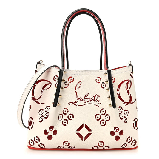 Calfskin Loubinthesky Mini Perforated Cabarock Spikes Tote White