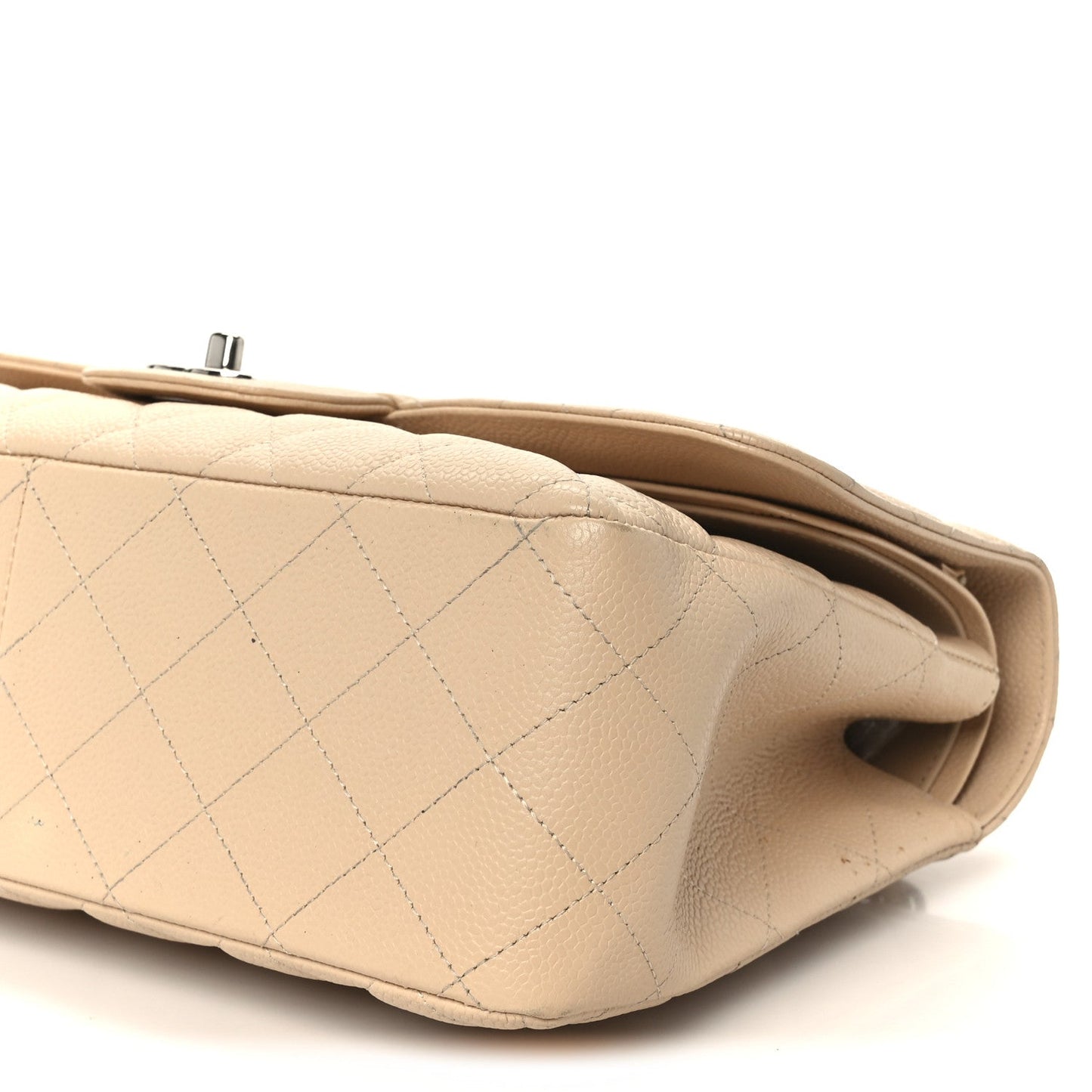 Caviar Quilted Jumbo Double Flap Beige