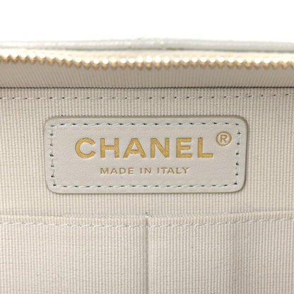 Metallic Lambskin Quilted Top Handle Vanity Case Silver