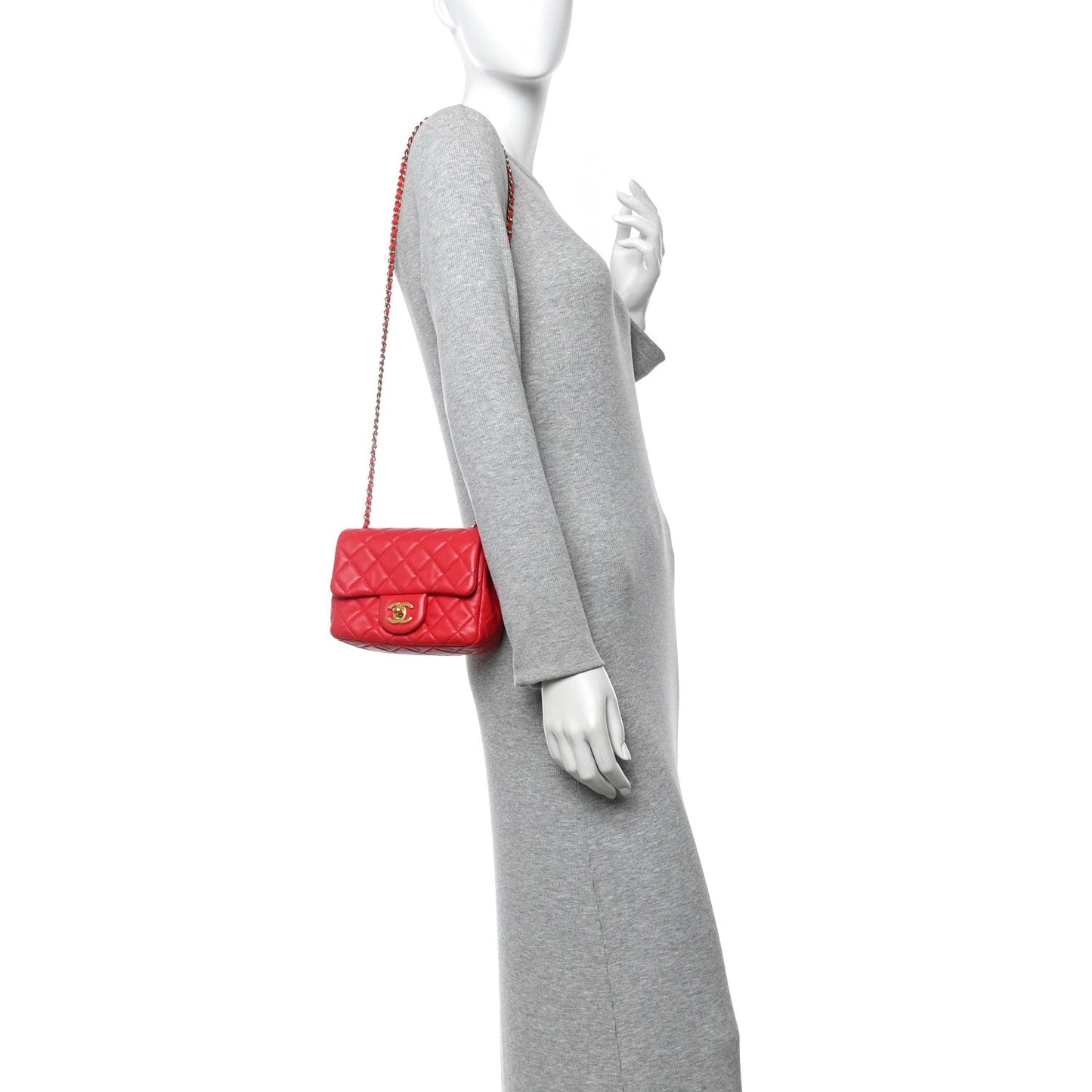 Lambskin Quilted Mini Pearl Crush Flap Red