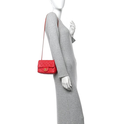 Lambskin Quilted Mini Pearl Crush Flap Red