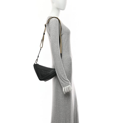 Saffiano Cuir Triangle Logo Embossed Triangle Shoulder Bag Black