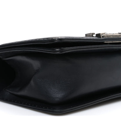 Calfskin Double Stitch Small Boy Flap Black