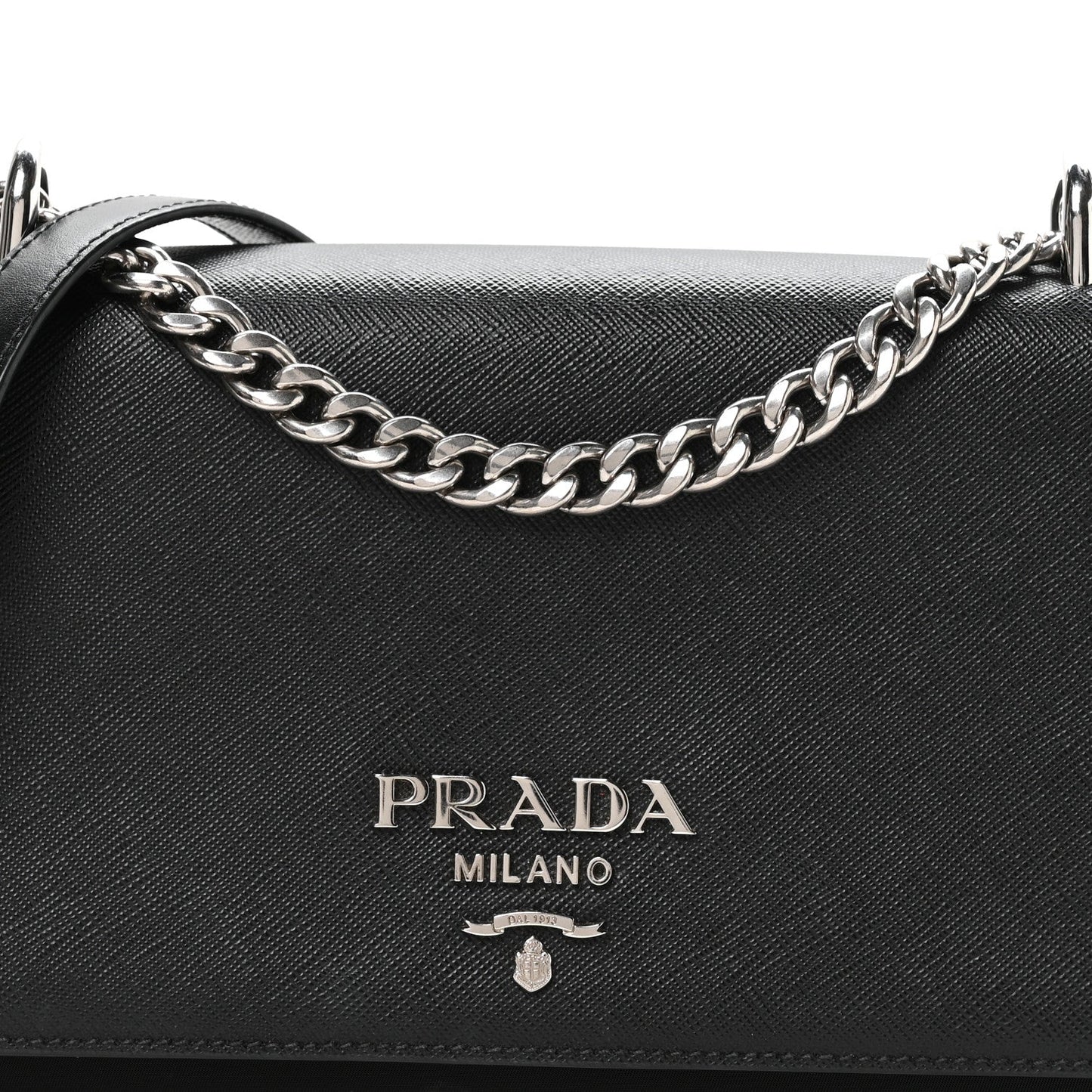 Saffiano Tessuto Nylon Chain Shoulder Bag Black