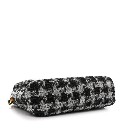 Wool Tweed Quilted Small Elegant Chain Flap Black Grey