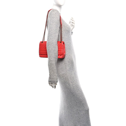 Shiny Goatskin Diagonal Quilted Small Flap Red
