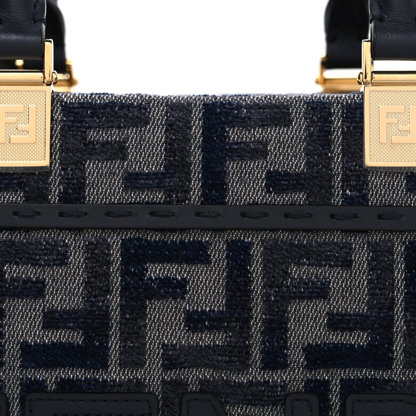 Fabric Jacquard FF 1974 Logo Small Fendi Sunshine Shopper Tote Blue Grigio