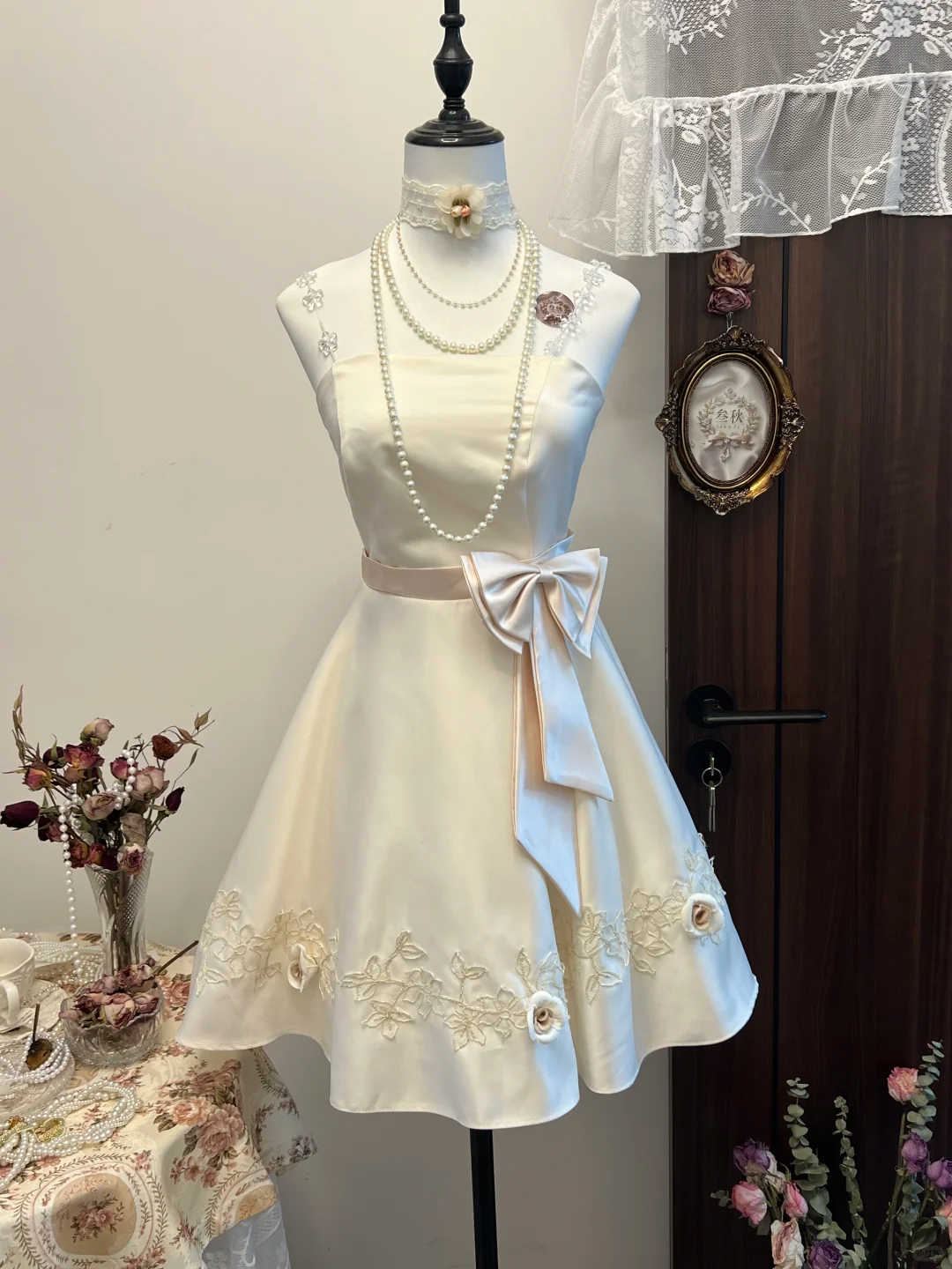 White crystal suspenders waist slimming big skirt short skirt homecoming dress R4165