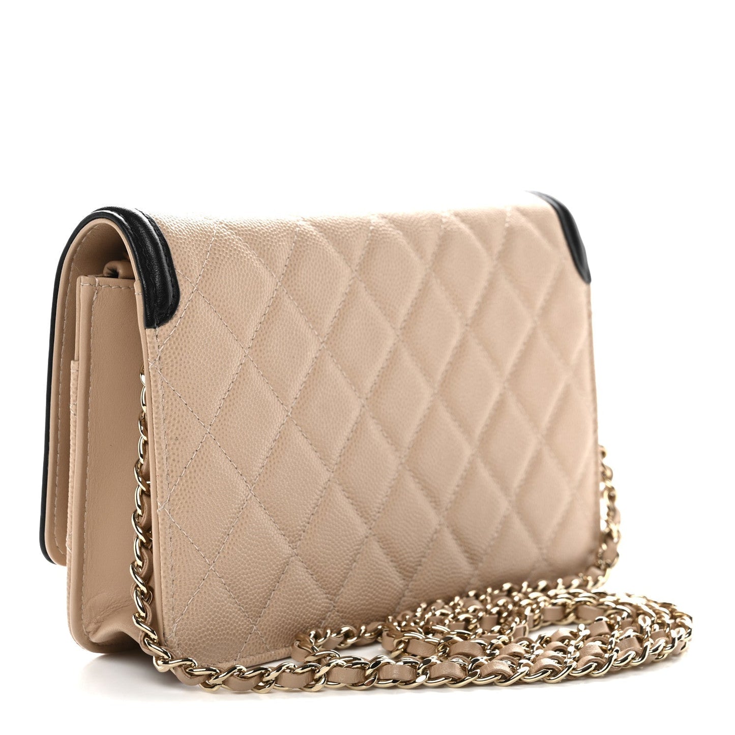 Caviar Quilted CC Filigree Wallet On Chain WOC Beige Black