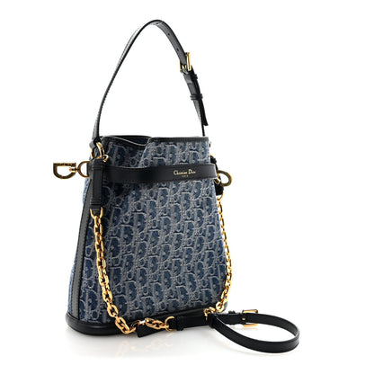Denim Oblique Jacquard Medium C'est Chain Bucket Bag Denim Blue