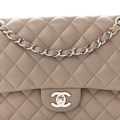 Caviar Quilted Medium Double Flap Taupe