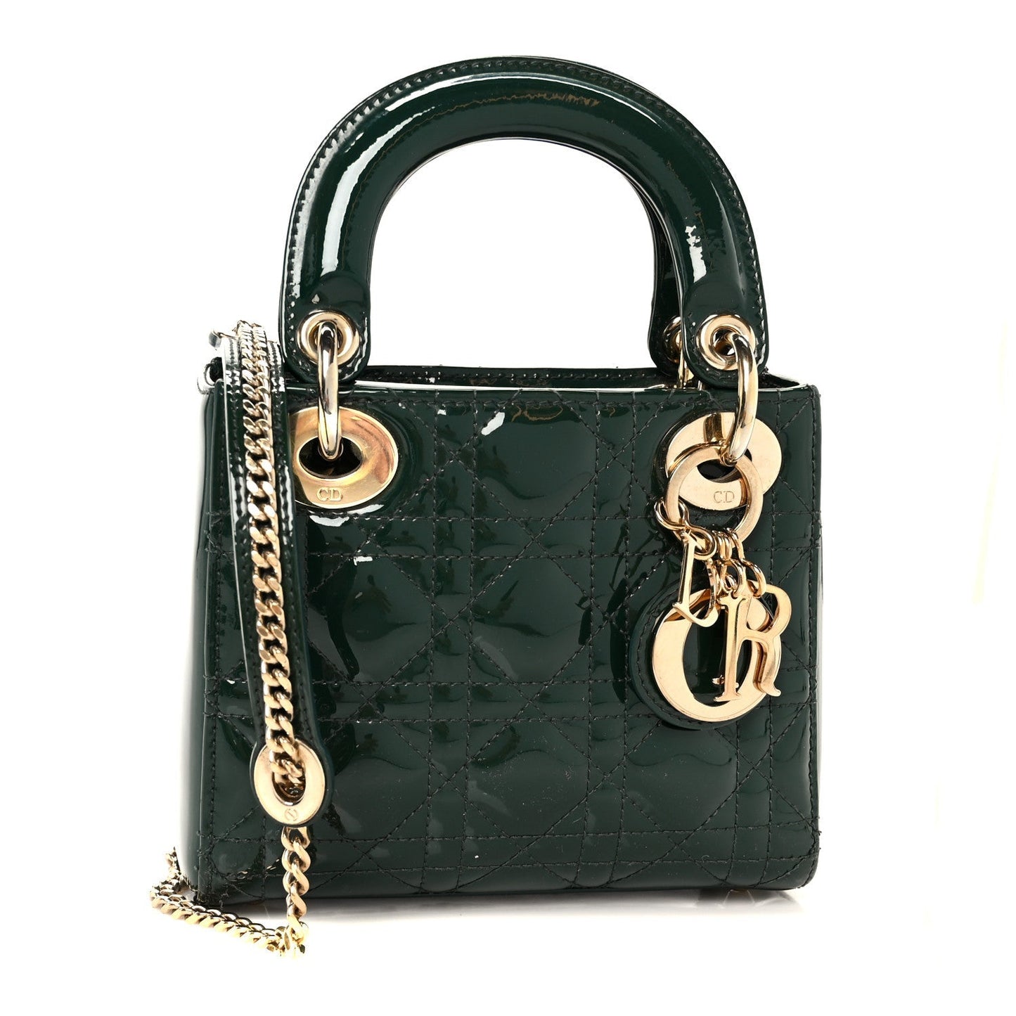 Patent Cannage Mini Lady Dior Pine Green