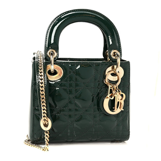 Patent Cannage Mini Lady Dior Pine Green