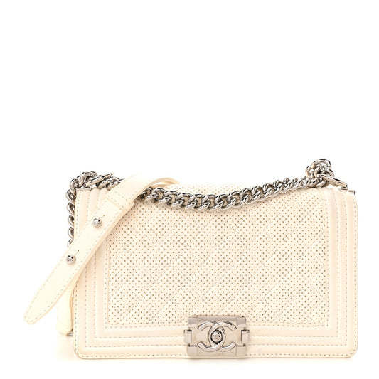 Lambskin Perforated Medium Boy Flap White