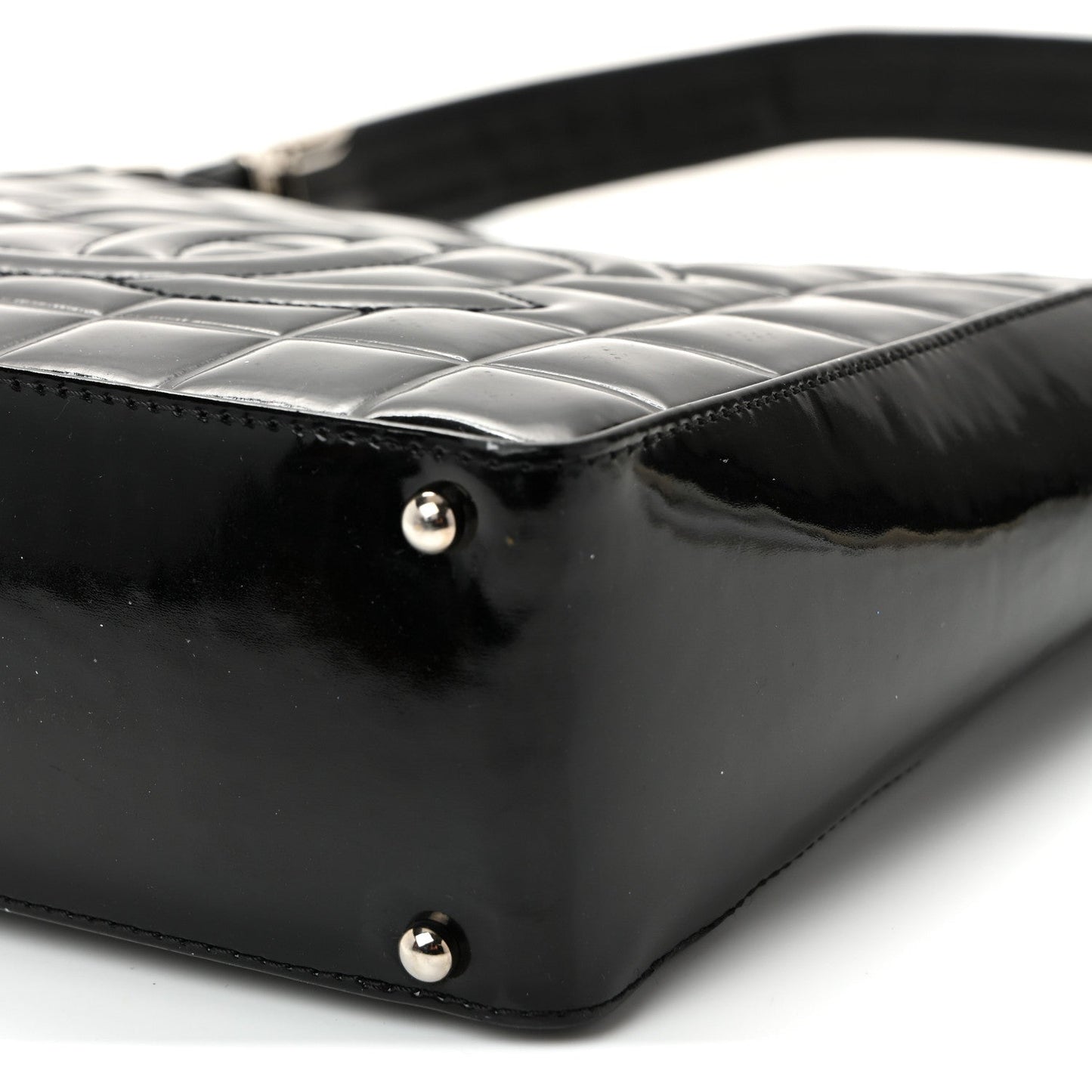 Patent Quilted Small Chocolate Bar Shoulder Bag Black