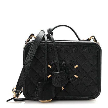 Caviar Quilted Medium CC Filigree Vanity Case Black