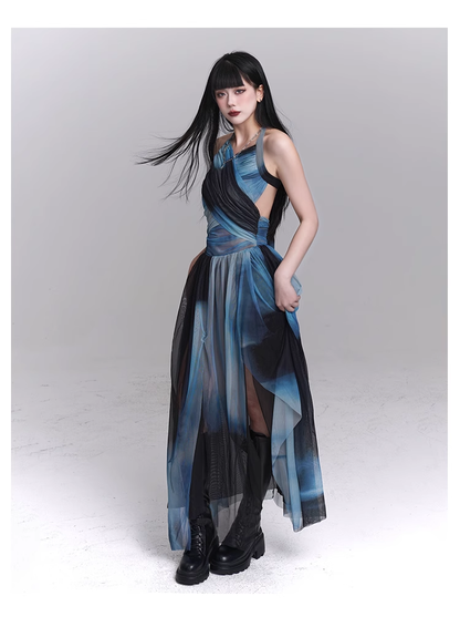 New Fashion Party Blue Chiffon Halter Dress TP2957