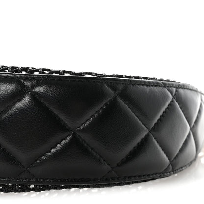 Mesh Shiny Lambskin Chain Hobo Black