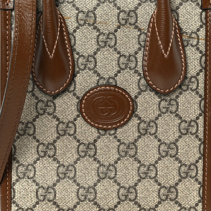 GG Supreme Monogram Azalea Calfskin Mini Retro Interlocking G Tote Bag Beige Ebony Brown Sugar